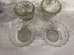 Assorted Glass Dishes and Cobalt Violin Bottle