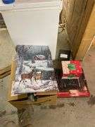 Holiday Decor Lot - Deer Scene Art, Ornaments, Pfaltzgraff Winterberry