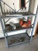 Metal Shelving Unit with Assorted Items