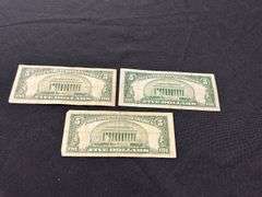 Three 1934 Series $5 Silver Certificate Notes
