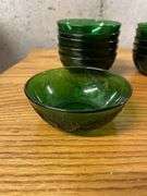 Set of 19 Green Depression Glass Bowls with Floral Design