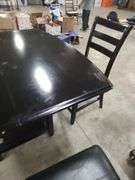 HIGH TOP DINING TABLE WITH 4 STOOLS AND UNDER TABLE STORAGE - TABLE MEASURES 53X53X36 CHAIRS ARE 23 INCHES FLOOR TO SEAT