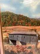 Framed Print by Steve St. Clair - Deer and Covered Bridge