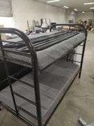 TWIN OVER TWIN BUNK BEDS WITH BUILT IN LADDER IN EACH END WITH TOP SAFETY RAILS - MATTRESSES WILL BE GIVEN TO BUYER IF WANTED