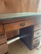 Wood Desk with Glass Top and Multiple Drawers