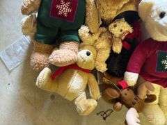 Assorted Plush Holiday Toys: Bears, Moose, and Santa