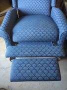 Wingback Recliner Chair with Blue Patterned Fabric