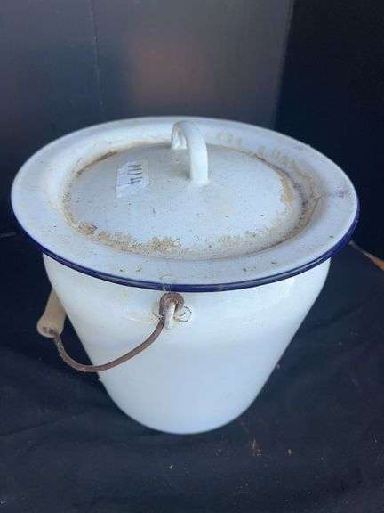 White Enamelware Bucket with Lid and Additional Pieces image
