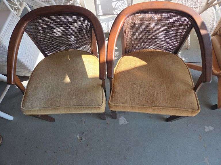 Pair of Wood Frame Dining Chairs with Wicker Backs image