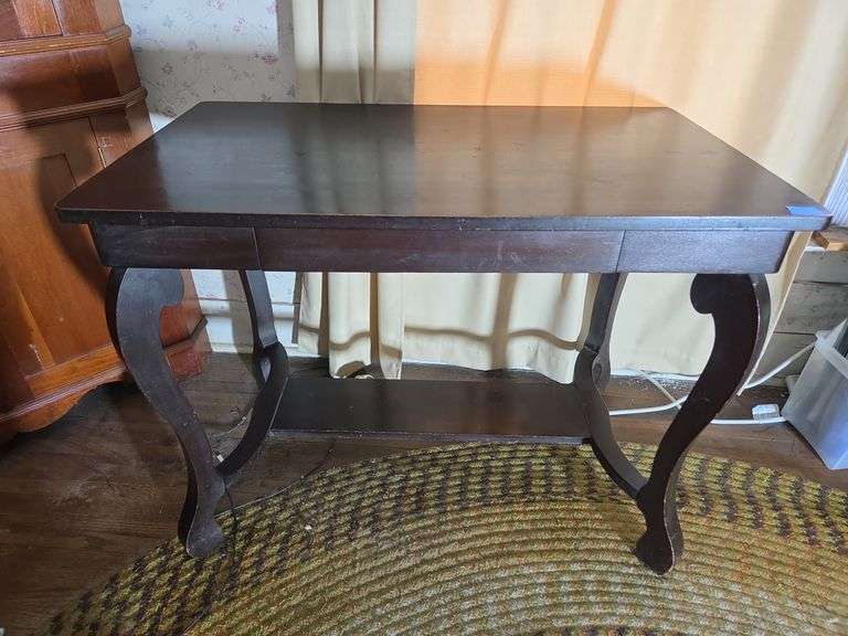 Dark Wood Table with Cabriole Legs and Drawer image