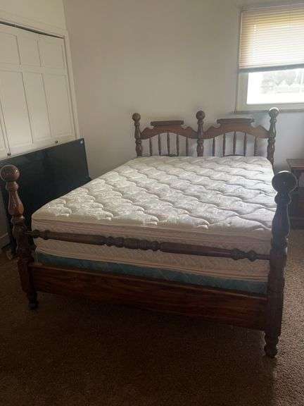Full-Size Wooden Bed Frame with Mattress image