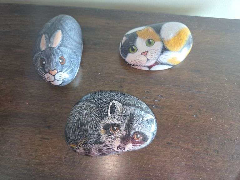 Hand-Painted Animal Portrait Rocks - Set of 3 image