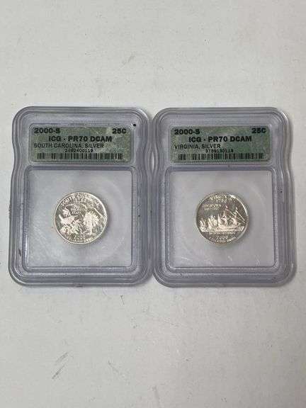 2000-S Silver Proof Quarter Set - South Carolina & Virginia ICG PR70 DCAM image