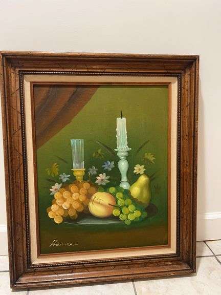 Framed Still Life Painting of Fruit and Candles image
