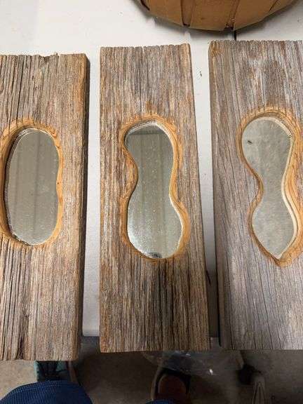 THREE HAND CARVED WOODEN MIRRORS image