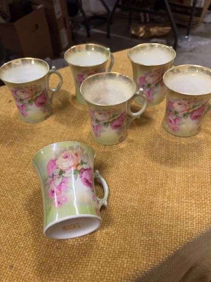 BEAUTIFUL SIX VINTAGE AMERICAN CHINA COMPANY SODA MUGS.  ONE IS CHIPPED image