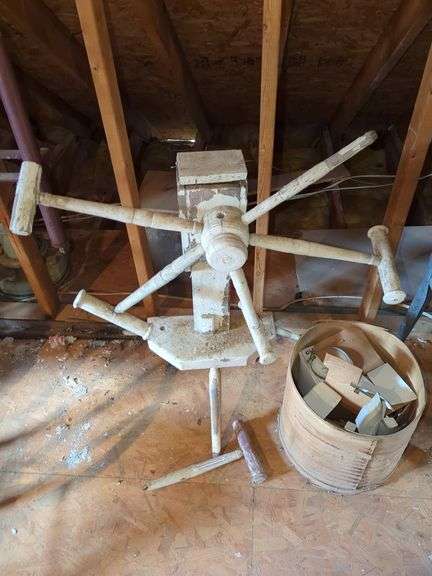 Primitive Wooden Yarn Winder with Basket image