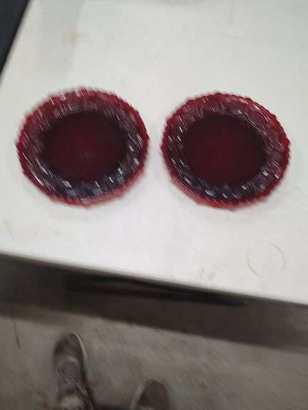 2 AVON CAPE COD PIGEON BLOOD SAUCERS image
