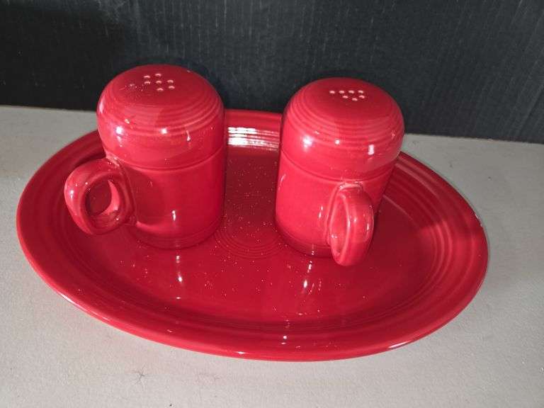 Fiesta Scarlet Red Salt & Pepper Shakers with Tray image