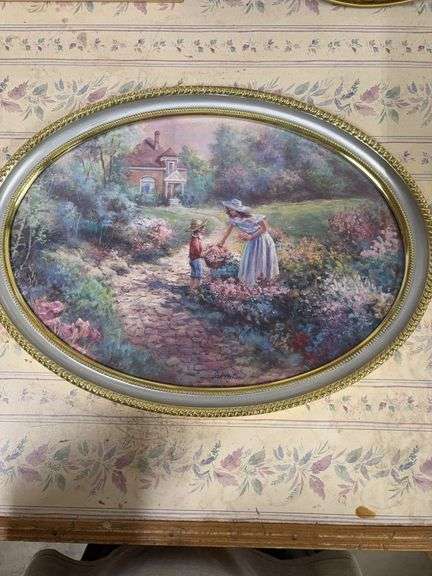 OVAL SHAPED WOMAN AND LITTLE BOY IN THE FLOWER GARDEN PICTURE image