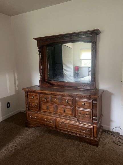 Wood Dresser with Mirror image
