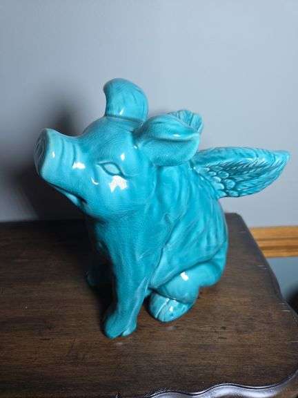 Turquoise Ceramic Flying Pig Figurine image