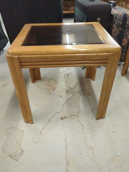 Oak Side Table with Glass Top image