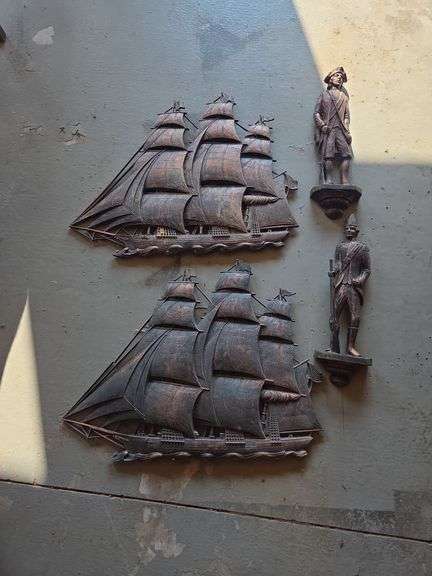 Set of Two Clipper Ship Plaques with Soldier Figurines image