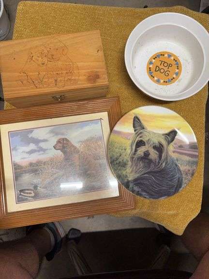 DOG BOWL, DOG HANGING PLATE, DOG BOX, AND DOG PICTURE image