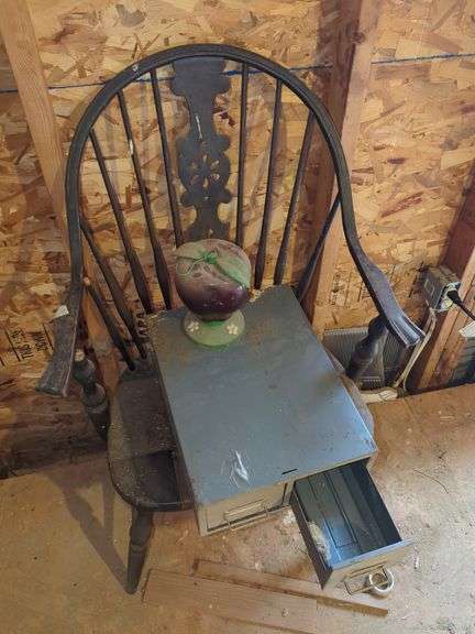 Spindle Back Chair, Metal Storage Box and Decorative Apple image