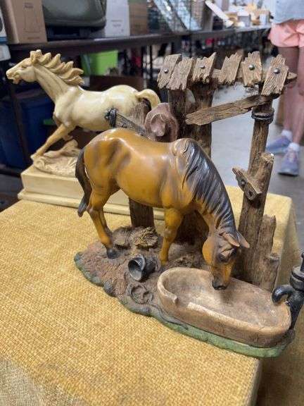 TWO BEAUTIFUL HORSE STATUES.  SLIGHTLY REPAIRED image