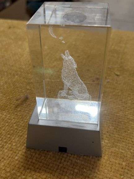 LASER ETCHED CRYSTAL WOLF ON A LIGHTED BASE image