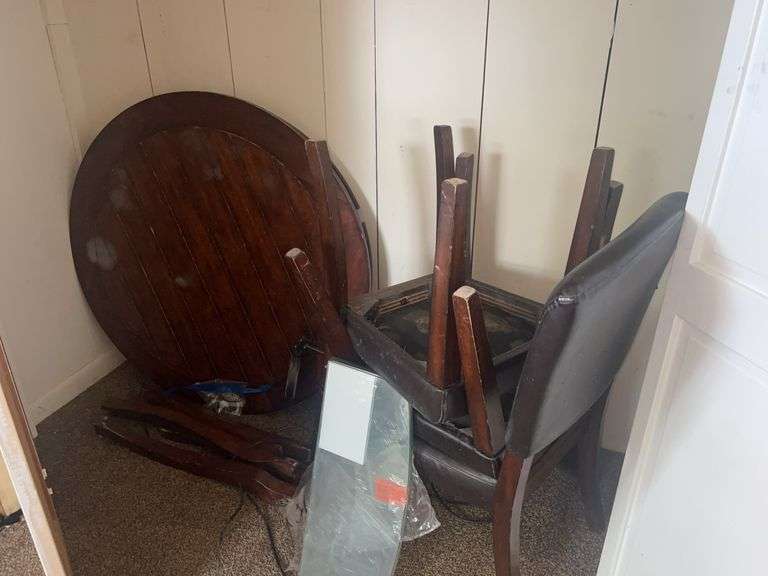 Round Wood Table with Chairs and Accessories image