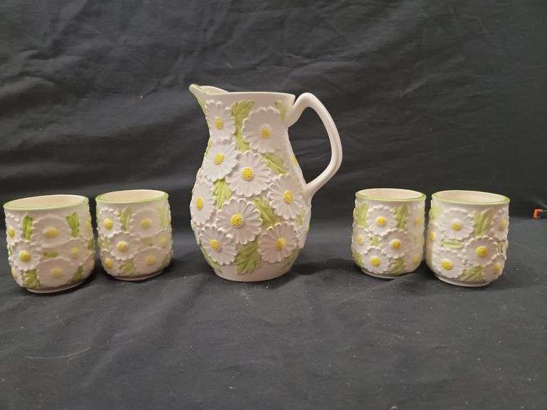Ceramic Pitcher and Tumbler Set with Daisy Design image