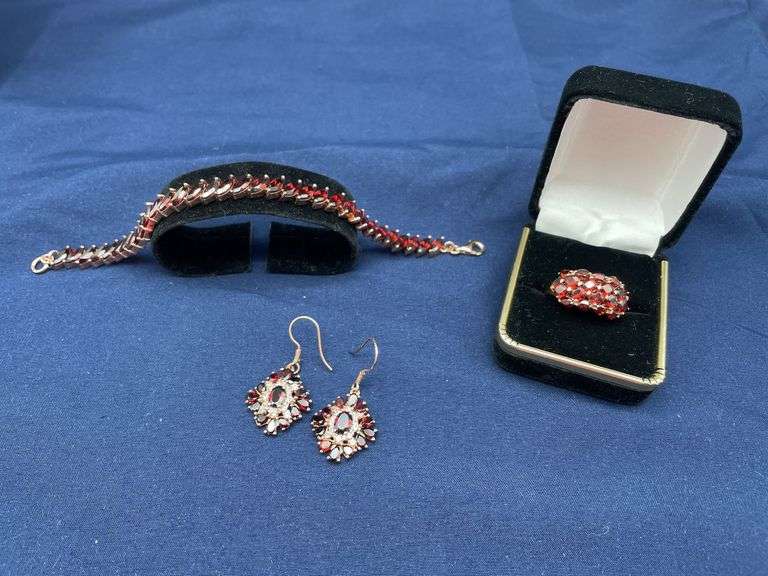 Garnet and Sterling Silver Jewelry Set image