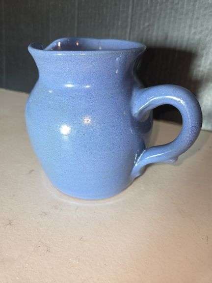 Blue Glazed Pottery Creamer Signed image