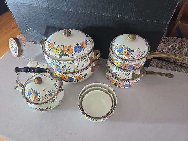 Floral Enamelware Kitchen Set - Pots, Bowls, Jar, Shakers image