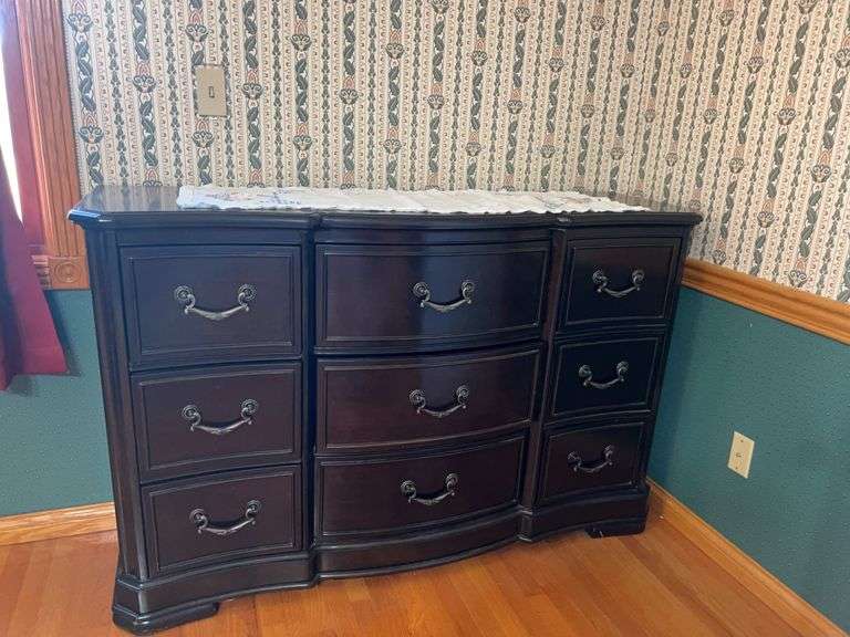 Dark Wood Dresser with Nine Drawers image