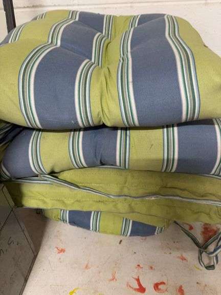 FOUR OUTDOOR CUSHIONS.  GREEN AND BLUE image