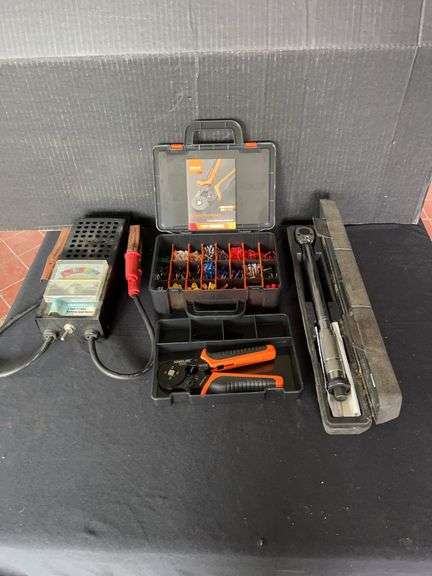 Assorted Tools - Battery Charger, Crimpers, Torque Wrench image