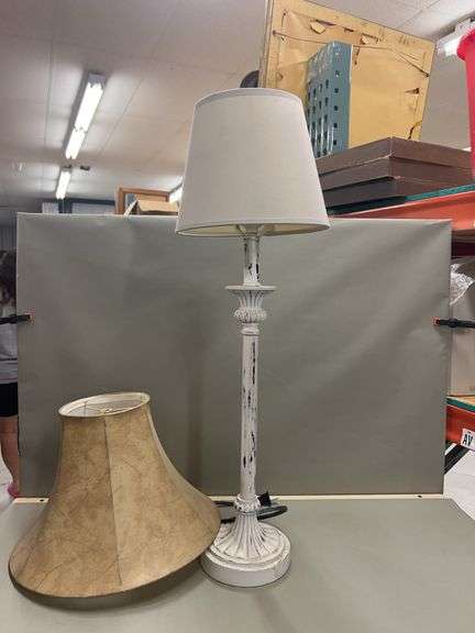 Distressed White Finish Table Lamp with Two Shades image