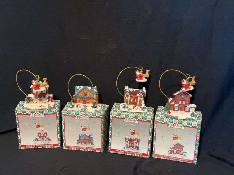 Set of 4 Holiday House Figurines with Santa and Reindeer image