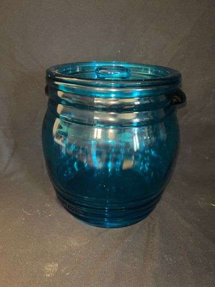 Aqua Blue Glass Lidded Jar image