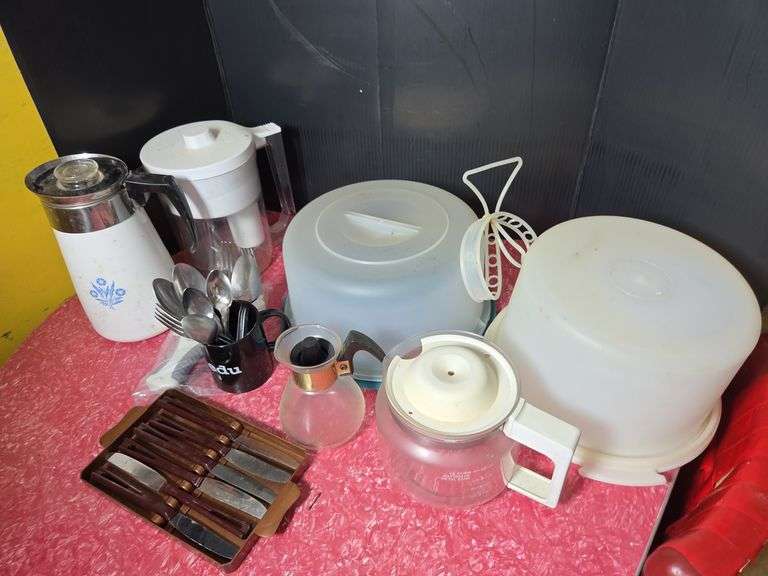 Mixed Household Items: Pitchers, Tupperware, Silverware and More image