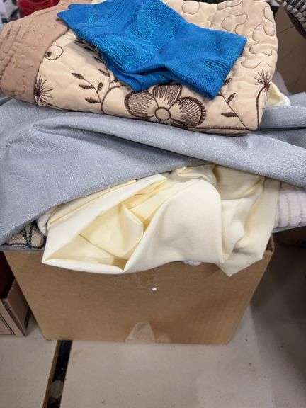 BOX OF PILLOW SHAMS, TABLECLOTHS, CURTAINS, AND PLACEMATS image