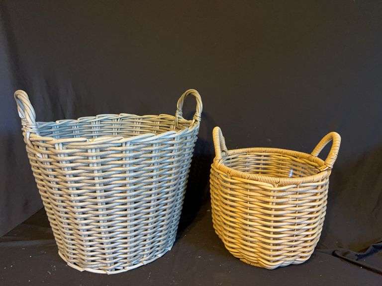 Two Wicker Baskets with Handles image