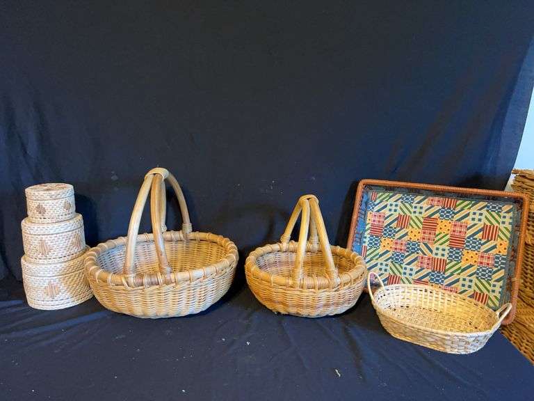 Assorted Collection of Woven Baskets and Tray image