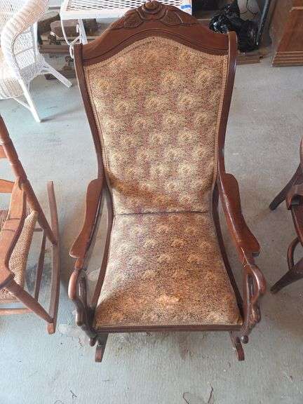 Upholstered Rocking Chair with Carved Detail image
