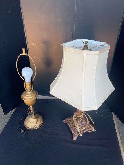 Pair of Table Lamps: One Brass Style, One with Shade image