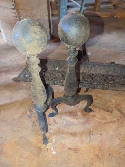 Pair of Cast Iron Fireplace Andirons with Fireplace Fender image